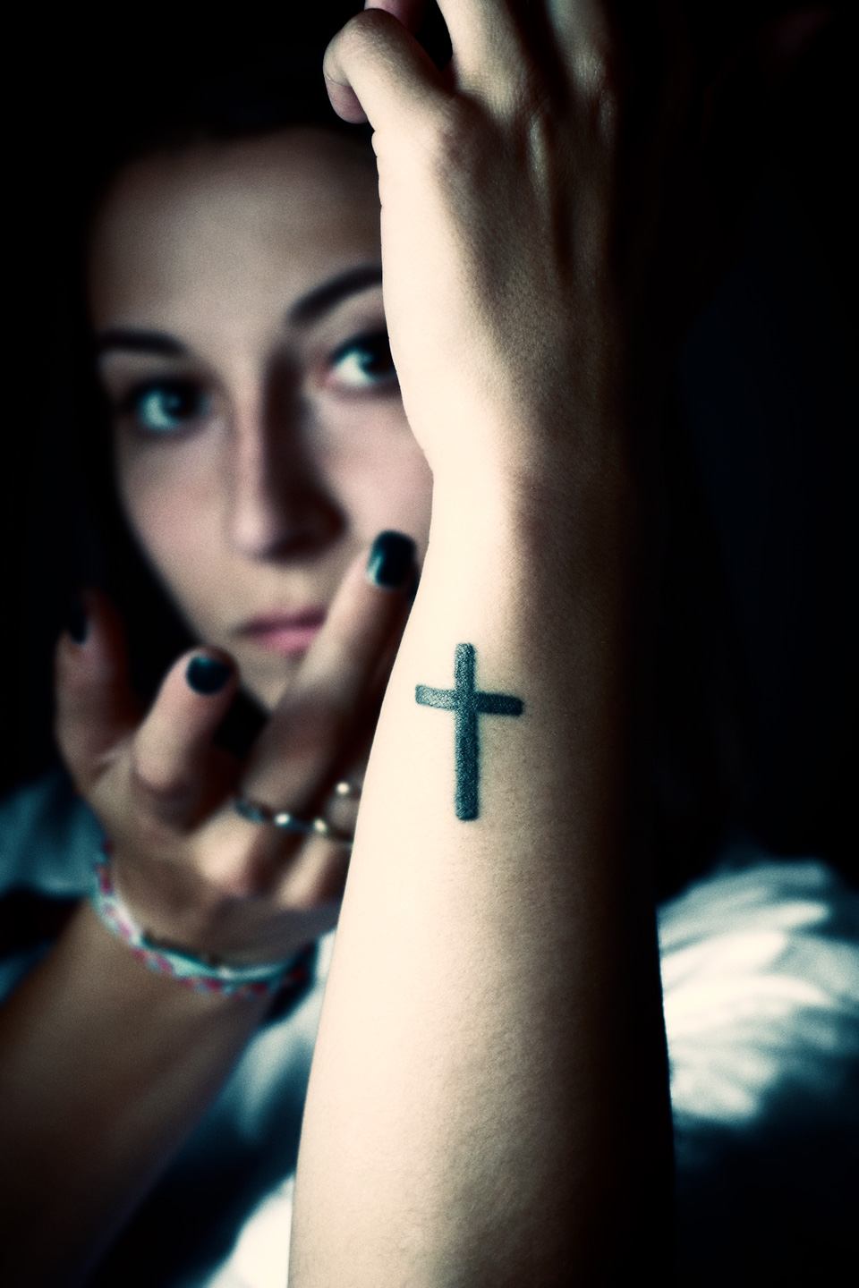 French Photographer Portrait Photography Gothic girl with a Cross Tattoo