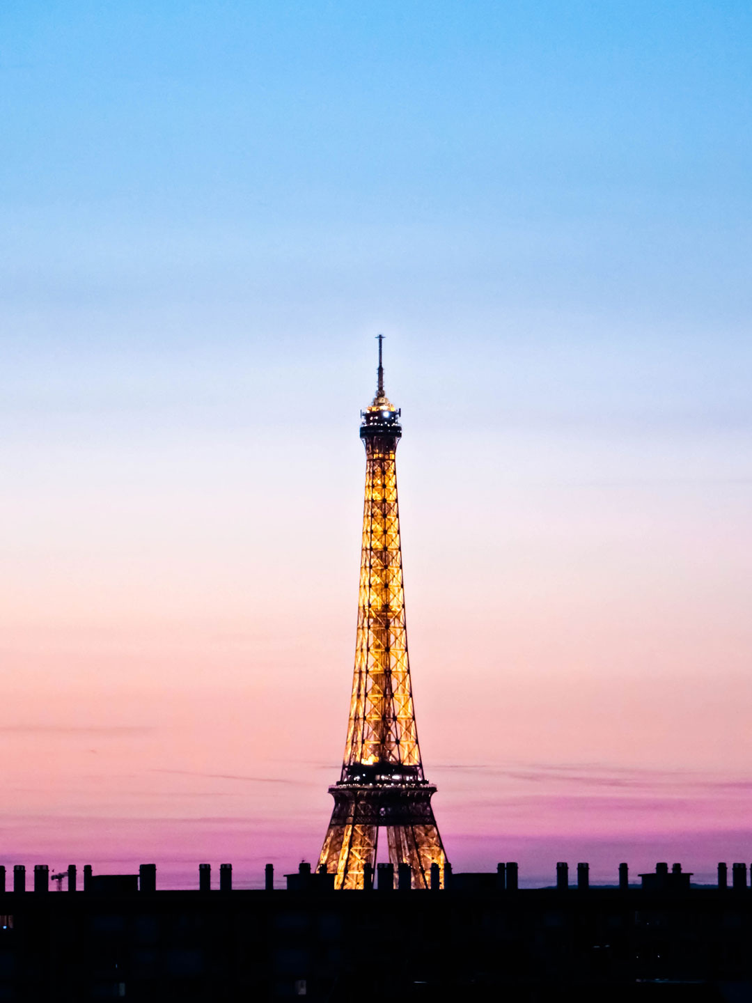 French Photographer Paris France Landscape Photography Blue and Pink Sunset at Eiffel Tower